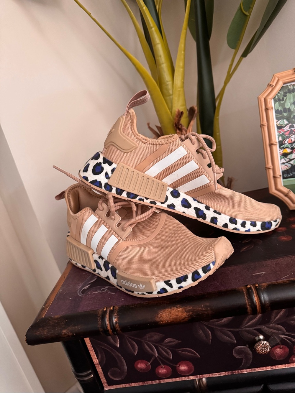 adidas Women’s Beige NMD_R1 Sneakers with Leopard Print Midsole